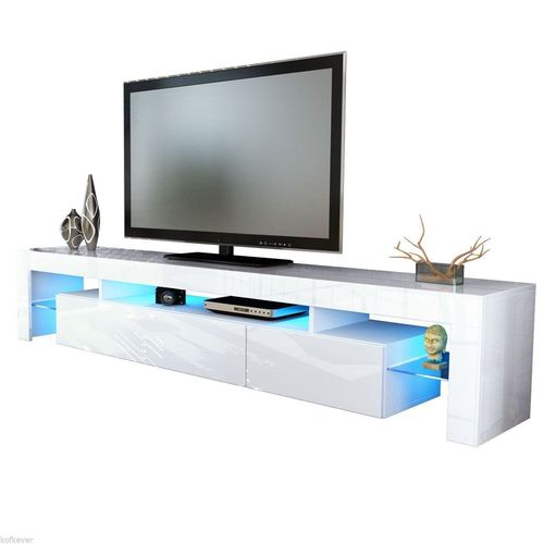 Porta tv Vivaldi, mobile bianco con led per soggiorno moderno in 13 colori