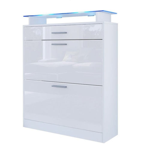 Scarpiera bianca Brina,per 16 paia di scarpe,con una mensola in vetro