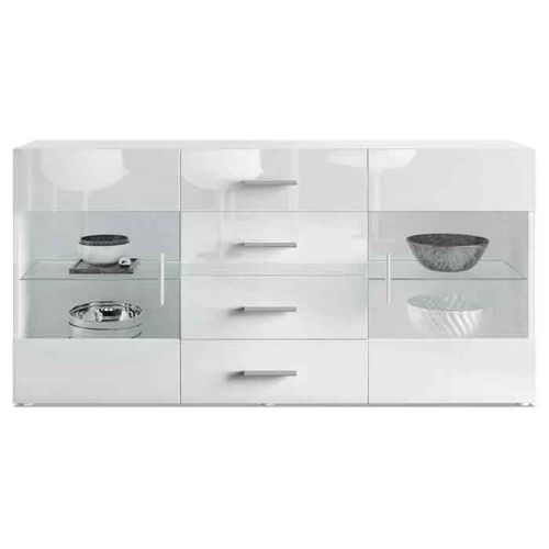 Credenza moderna Open, madia cassettiera bianca con luci a led