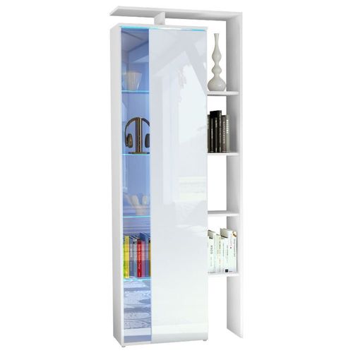 Vetrina moderna Gamonda, credenza design con led, mobile soggiorno bianco