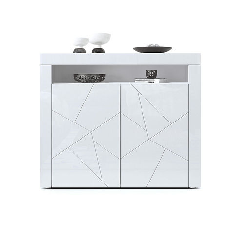 Comò moderno Girasole 3D, mobile a due ante bianco,soggiorno elegante con disegno